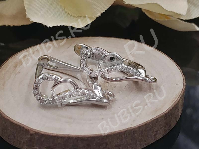 Швензы с английским замком №100 с инкрустацией кубическим цирконием 18*12*6мм цвет платины и прозрачные (Milano LUX) (Brass и фианит) (1 пара)