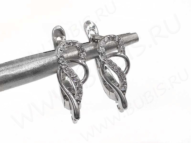 Швензы с английским замком №100 с инкрустацией кубическим цирконием 18*12*6мм цвет платины и прозрачные (Milano LUX) (Brass и фианит) (1 пара)