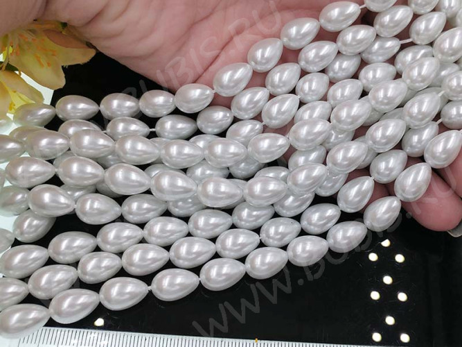 (СКИДКИ!!!) Бусина "жемчуг" Капля майорка 13*9*9мм белая жемчужная (стекло) (10шт.)