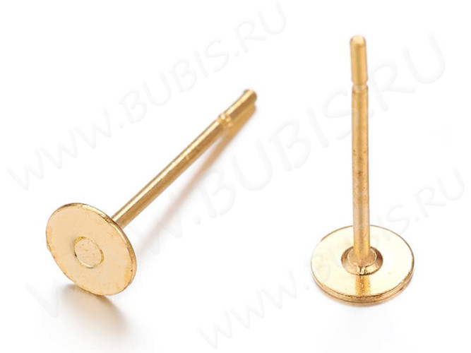 (СКИДКИ!!!) Пуссеты ("гвоздики") №153 (платформа 4мм) 12*0,65мм золотистые (хирургическая сталь+Brass) (10 ПАР)
