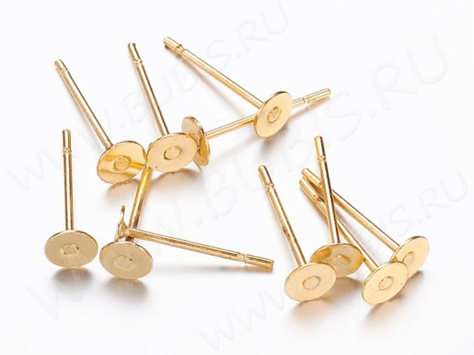 (СКИДКИ!!!) Пуссеты ("гвоздики") №153 (платформа 4мм) 12*0,65мм золотистые (хирургическая сталь+Brass) (10 ПАР)