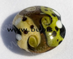 142 Бусина Лепёшка 20*18*10мм коричнево-зелёно-жёлтая (Мурано)