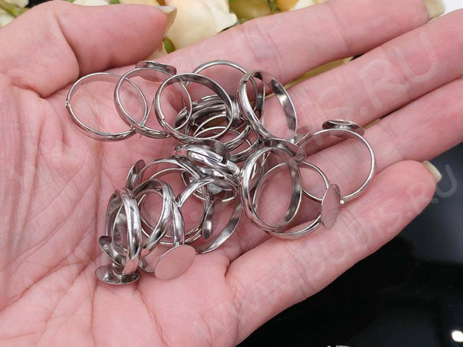 Основа (заготовка) для кольца 010 17мм с платформой 10мм цвет платины (Brass)