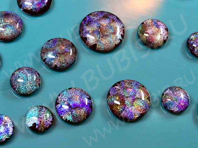 Кабошон Фьюзинг 048 Круглый 15-21мм Дихроик на черном Синий-розовый-зеленый Узор круг HAM