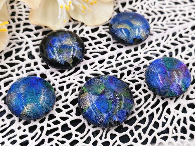 Кабошон Фьюзинг 048 Круглый 15-21мм Дихроик на черном Синий-розовый-зеленый Узор круг HAM