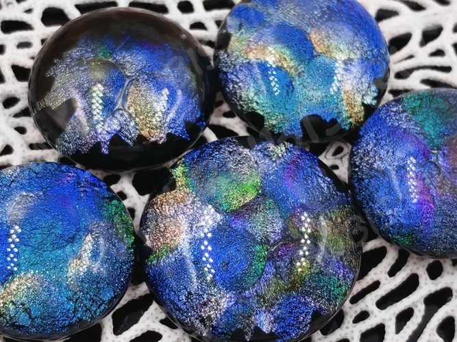 Кабошон Фьюзинг 048 Круглый 15-21мм Дихроик на черном Синий-розовый-зеленый Узор круг HAM