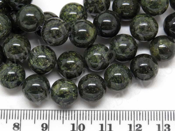 (ОПТ) Бусина округлая 10мм Змеевик (камни) (НИТЬ)