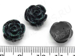 Кабошон декоративный 29 Розочка с блёстками 13*13*8мм чёрная непрозрачная (резин)
