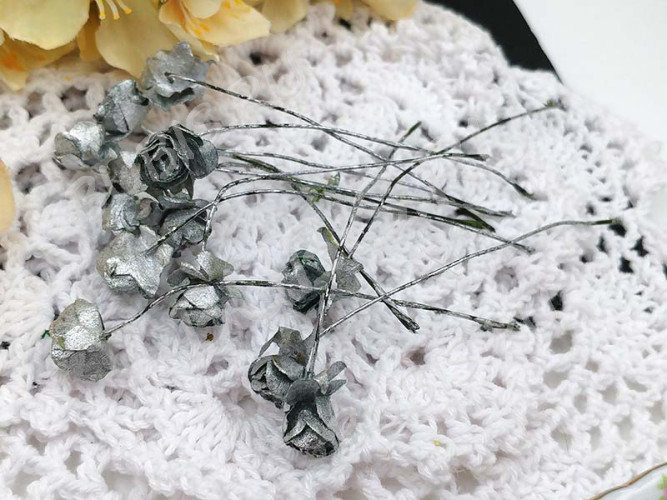 Цветок для декора 01 бумажный 70*10*10мм античное серебро (декор)