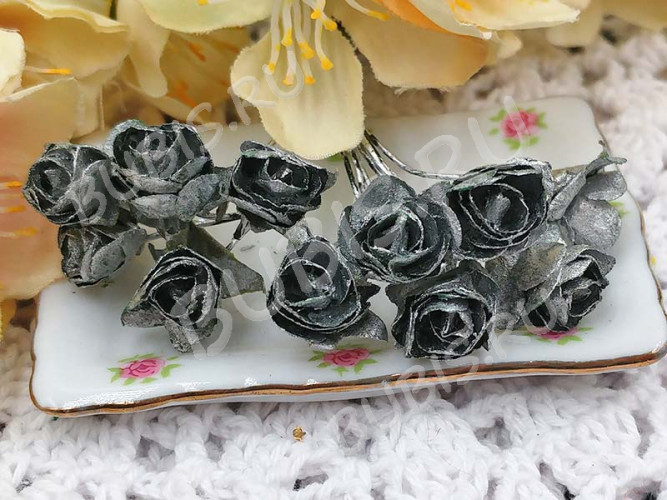 Цветок для декора 01 бумажный 70*10*10мм античное серебро (декор)