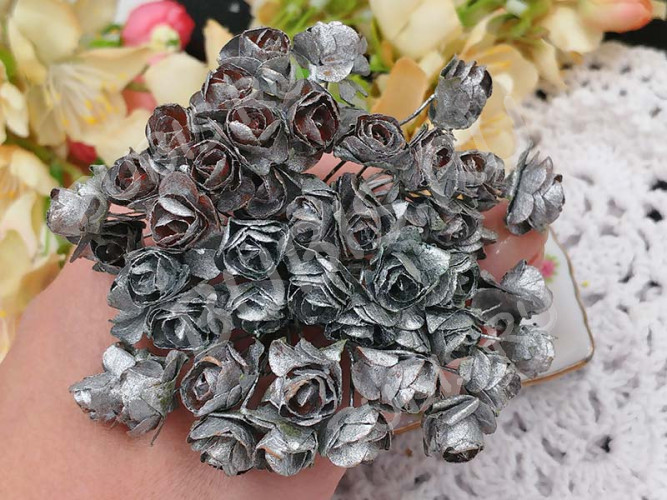 Цветок для декора 01 бумажный 70*10*10мм античное серебро (декор)