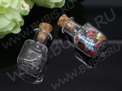 Бутылочка 44 фигурная с пробкой Квадратная 2,4мл 30*14,5*14,5мм прозрачная (стекло)
