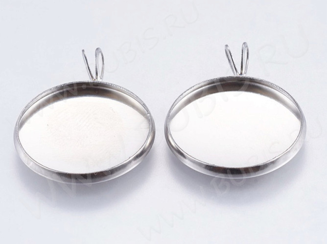 Подвеска-сеттинг Круг 49 с двойной петлёй (сеттинг 14мм) 20,5*15,5*1,8мм цвет платины (Хирургическая сталь)