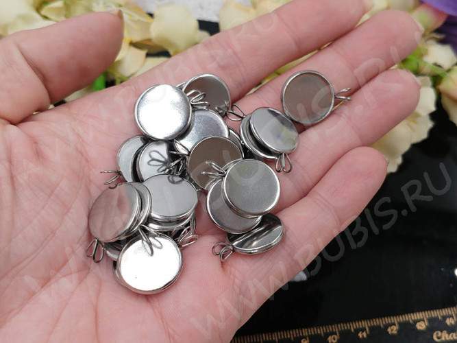 Подвеска-сеттинг Круг 49 с двойной петлёй (сеттинг 14мм) 20,5*15,5*1,8мм цвет платины (Хирургическая сталь)