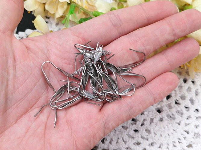 Швензы-крючки №094 вытянутая капля 20*4,5*0,8мм цвет платины (Хирургическая сталь) (1 пара)