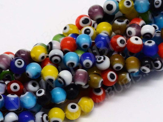 (ОПТ) Бусина с глазом 10 Кузмунчок округлая 10мм МИКС цветов (Lampwork) (НИТЬ)