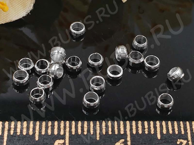 Зажимные бусины 09 рондели округлые 3*2,2мм цвет платины (Хирургическая сталь) (20шт.)