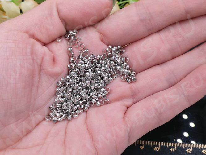 Зажимные бусины 09 рондели округлые 3*2,2мм цвет платины (Хирургическая сталь) (20шт.)