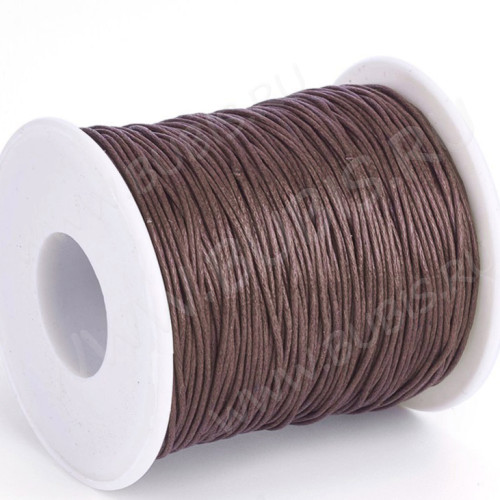 Вощёный х/б шнур 1мм коричневый на катушке (ок.90м)