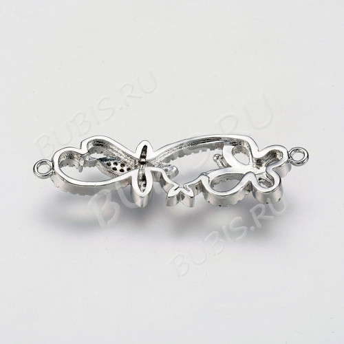 372 Коннектор Бабочки с инкрустацией 38*12*4мм цвет платины и прозрачный (Milano LUX) (Brass и фианит)
