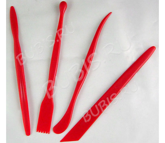 Набор стеков 02 для лепки 17см красные (инструменты для бижутерии) (4шт.)