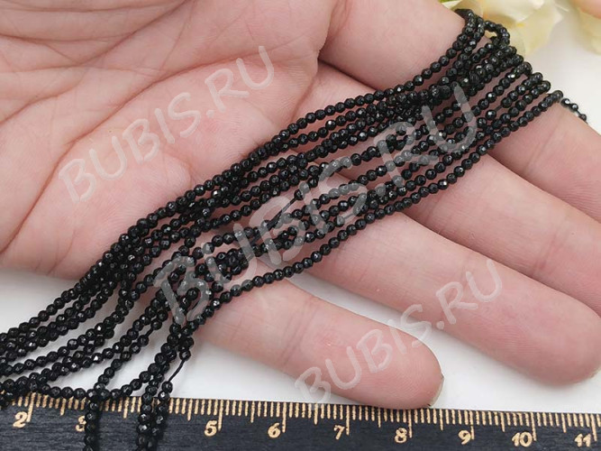 Бусина округлая ГРАНЁНАЯ "каменный бисер" шарик 4мм Шпинель черная (камни LUX)(НИТЬ)