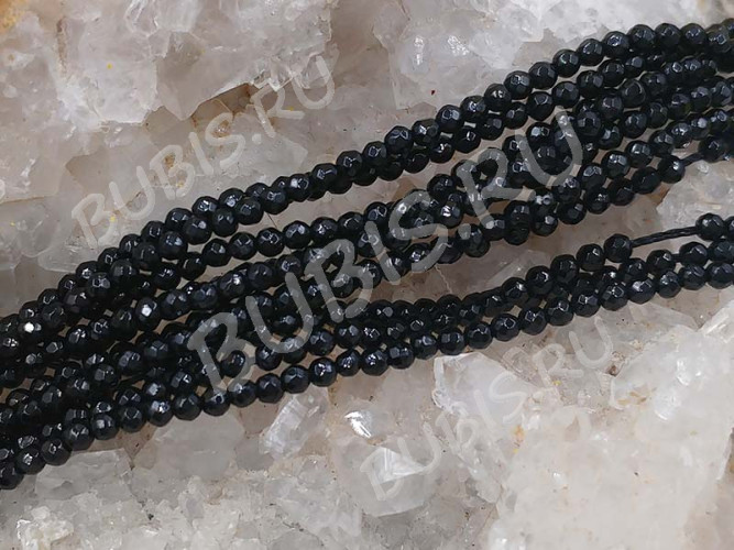 Бусина округлая ГРАНЁНАЯ "каменный бисер" шарик 4мм Шпинель черная (камни LUX)(НИТЬ)