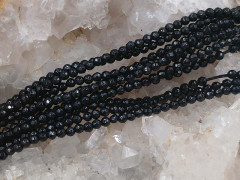 Бусина округлая ГРАНЁНАЯ &quot;каменный бисер&quot; шарик 4мм Шпинель черная (камни LUX)(НИТЬ)