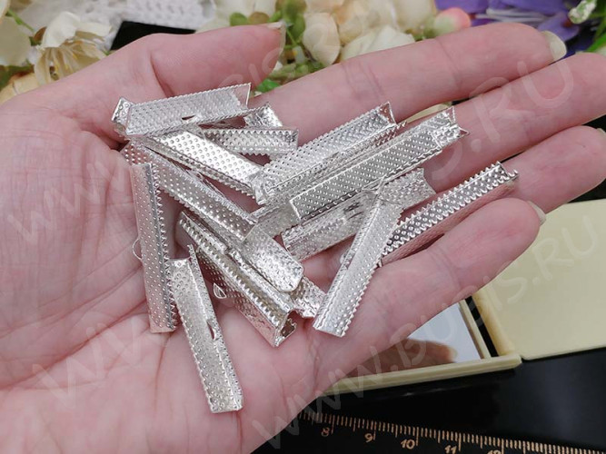 Зажим №14 для лент 35*7,5*5,5мм серебристый (Iron)