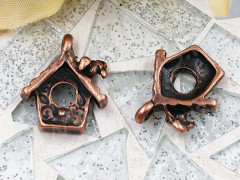 Подвеска Скворечник 01 3D с птичкой 15*12,5*3,5мм античная медь (литьё)