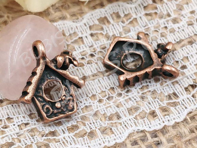 Подвеска Скворечник 01 3D с птичкой 15*12,5*3,5мм античная медь (литьё)