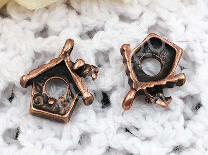 Подвеска Скворечник 01 3D с птичкой 15*12,5*3,5мм античная медь (литьё)