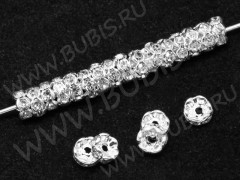 Рондель со стразами 07 5*5*2,3мм серебристо-прозрачный (Brass и стекло)