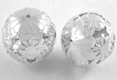 Бусина ажурная 04 Шарик с цветочками 16мм серебристый (Iron)