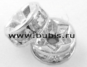 Рондель со стразами 08 круглый с фианитами 5*5*2,3мм серебристо-прозрачный (Brass и стекло)(10шт)