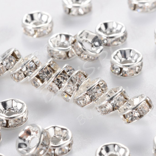 Рондель со стразами 08 круглый с фианитами 5*5*2,3мм серебристо-прозрачный (Brass и стекло)(10шт)