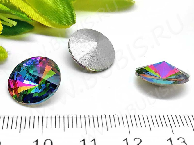 Ювелирный кристалл 02 Риволи круг 14мм радужный мультиколор (имитация Сваровски)