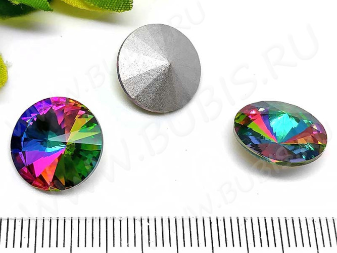 Ювелирный кристалл 02 Риволи круг 14мм радужный мультиколор (имитация Сваровски)