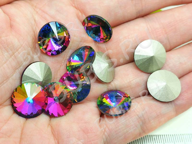 Ювелирный кристалл 02 Риволи круг 14мм радужный мультиколор (имитация Сваровски)