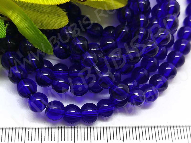 Бусина округлая 6мм сине-фиолетовая прозрачная (стекло) (10шт.)