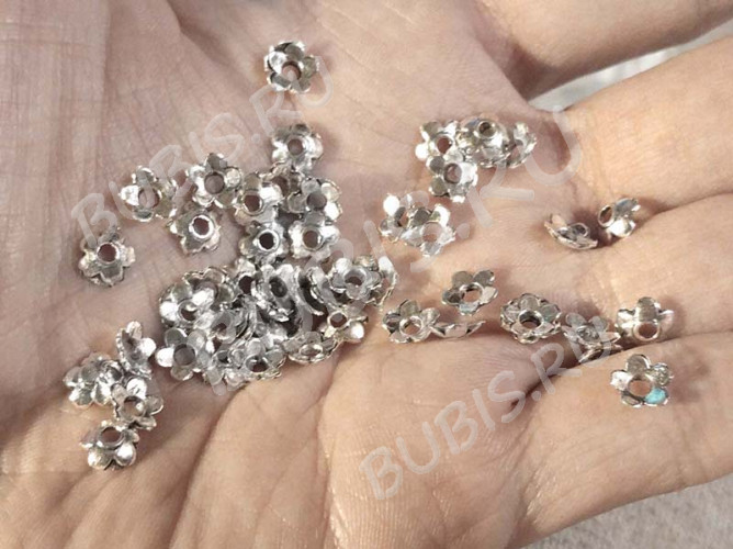 (СКИДКИ!!!) 173 Шапочка Цветочек 6,5*6,5*1,7мм античное серебро (литьё) (50шт.)