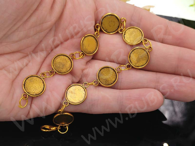 Основа (заготовка) для браслета №52 с 9-ю сеттингами 10мм 20см античное золото (литьё и Iron)