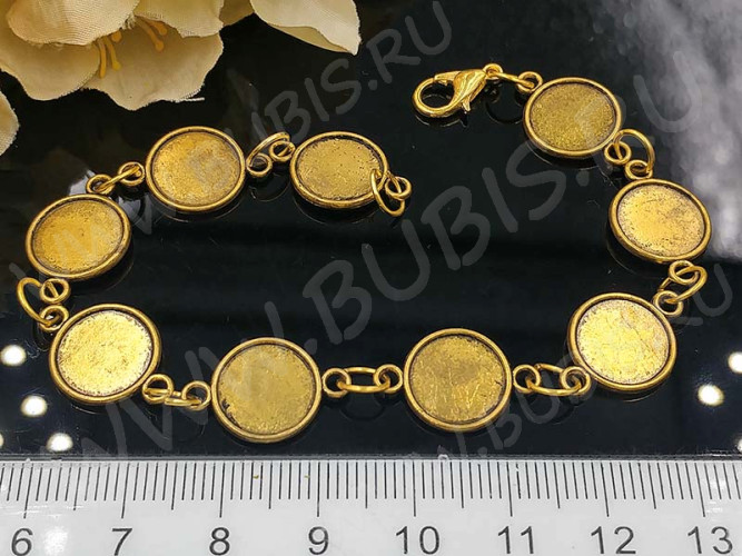 Основа (заготовка) для браслета №52 с 9-ю сеттингами 10мм 20см античное золото (литьё и Iron)