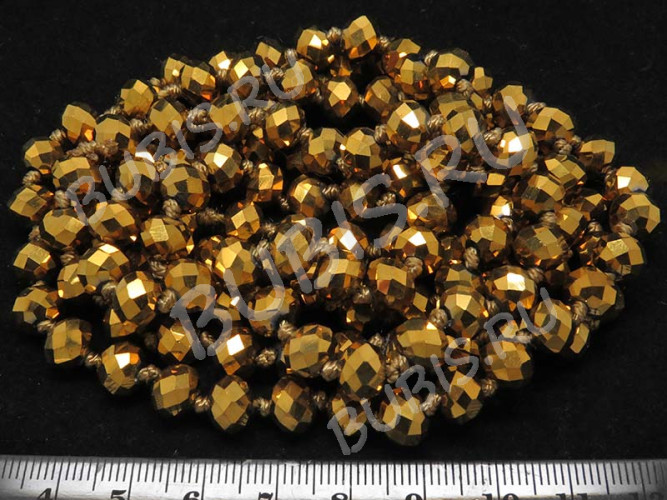 (ОПТ) Бусина Абакус кристалл гранёный 8*8*5,5мм т.золотистый непрозрачный (имитация Сваровски) (НИТЬ)