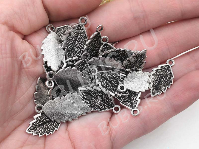 (СКИДКИ!!!) Подвеска Листик 48 22,5*12*1,5мм античное серебро (литьё) (10шт.)