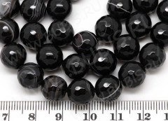 (ОПТ) Бусина округлая ГРАНЁНАЯ 10мм Агат Мадагаскарский чёрно-серый (камни) (НИТЬ)