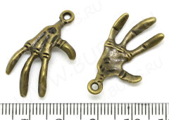 Подвеска Костлявая лапа 02 3D 30*19*4мм античная бронза (литьё)