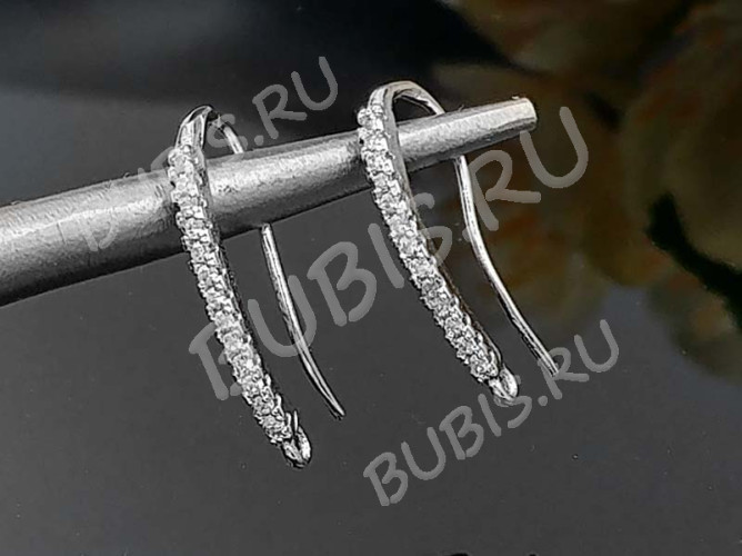 Швензы-крючки №084 с инкрустацией 20*11*1,8мм цвет платины и прозрачный (Milano LUX) (Brass и фианиты) (1пара)