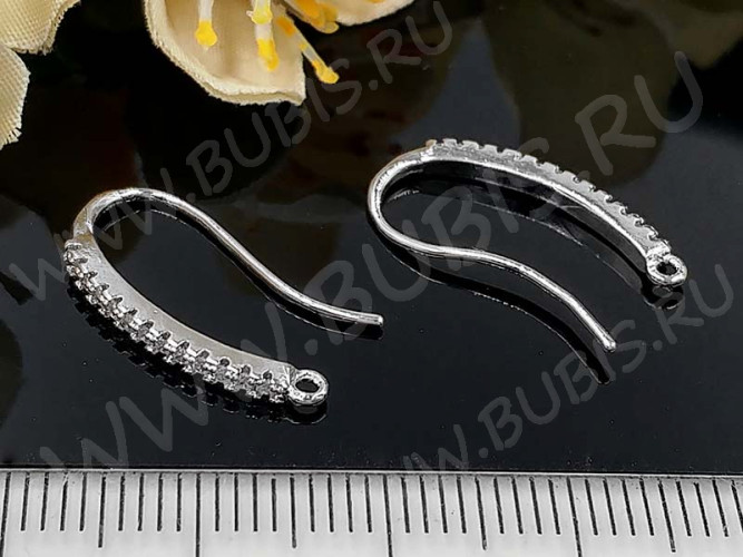 Швензы-крючки №084 с инкрустацией 20*11*1,8мм цвет платины и прозрачный (Milano LUX) (Brass и фианиты) (1пара)