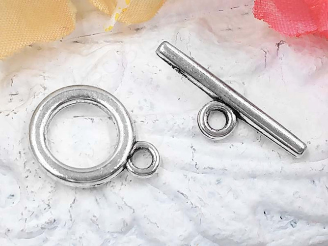 034 Тоггл маленький округлый 14*11мм и 15*5,5мм античное серебро (литьё)